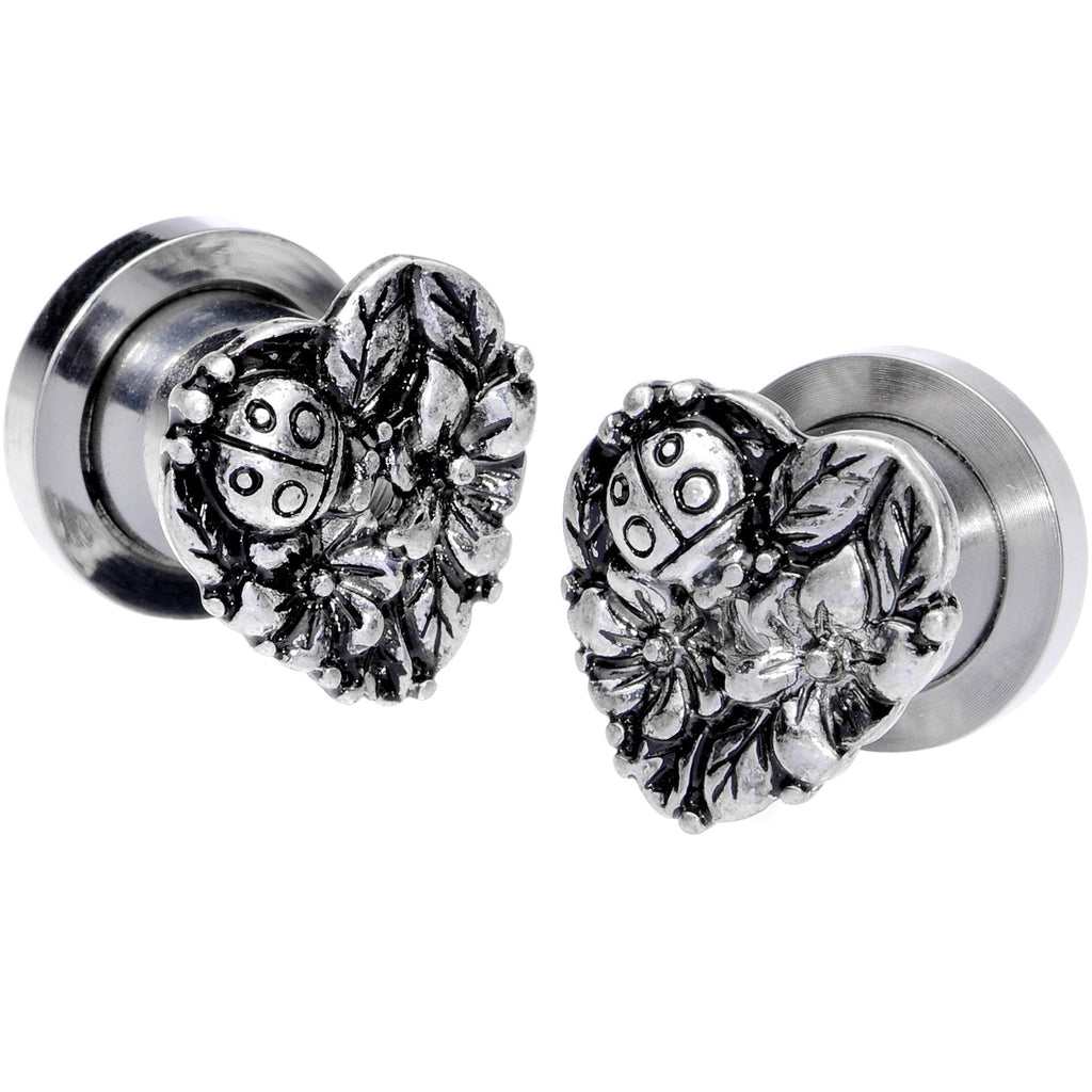 Ladybug Heart Screw Fit Tunnel Plug Set 6mm to 16mm