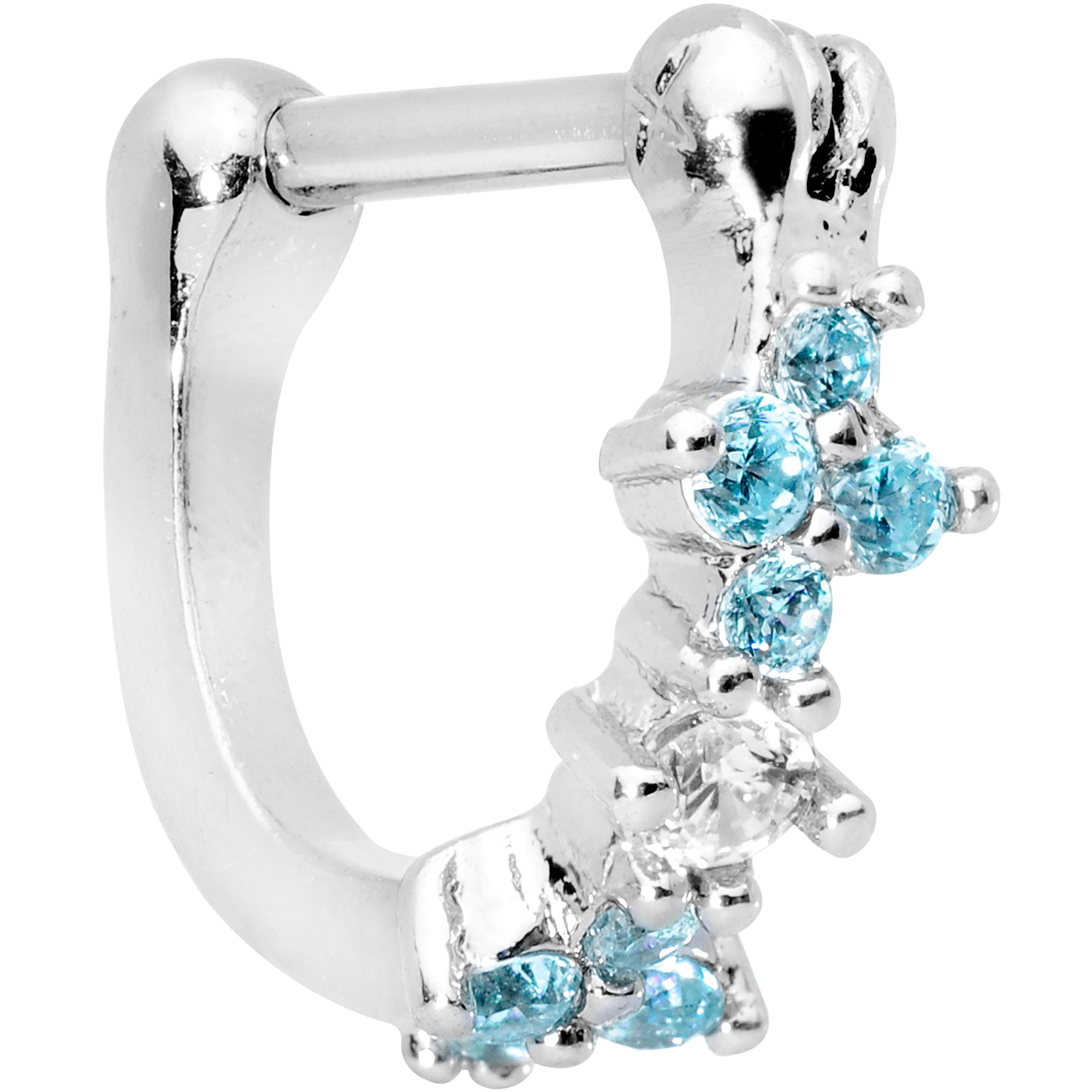 16G 5/16 Aqua Gem Sparkle Hinged Cartilage Clicker