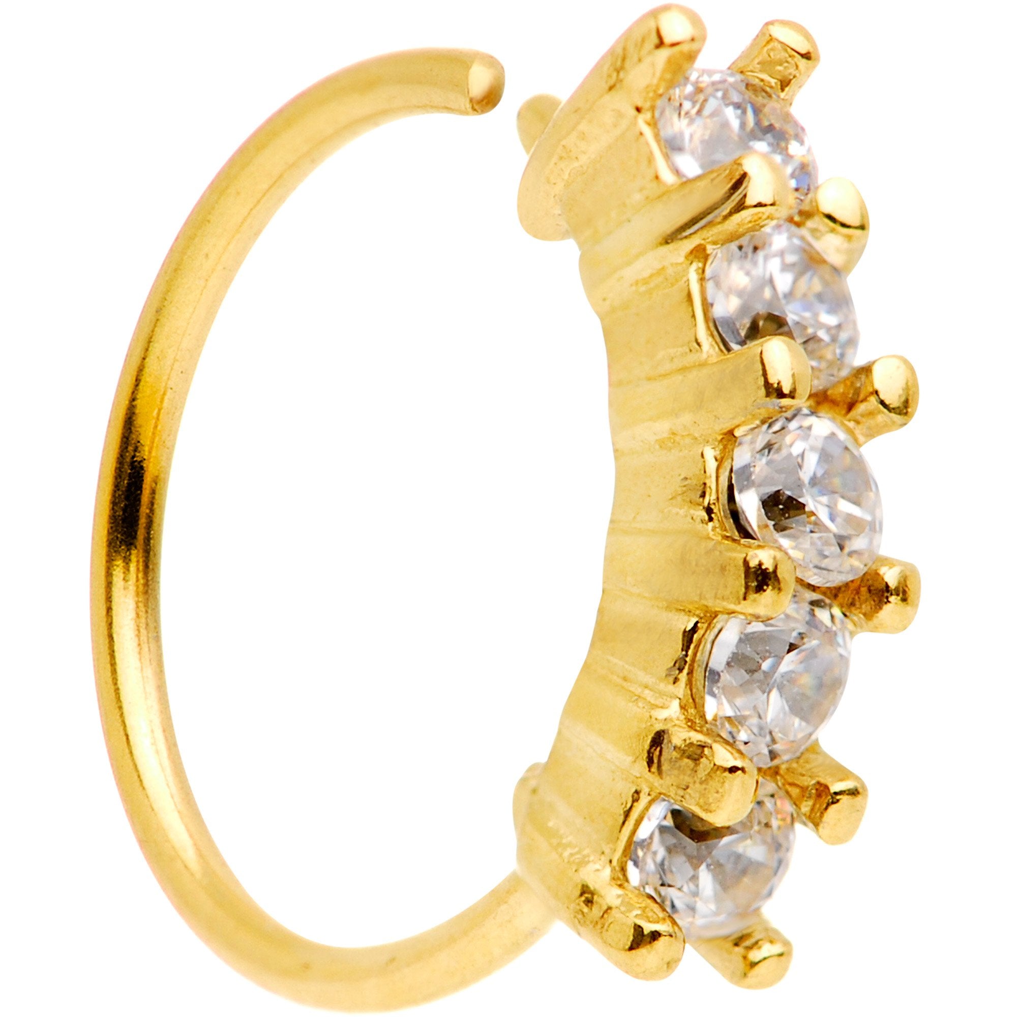 5/16 Clear CZ Gem Gold PVD Royal Crown Tragus Cartilage Earring