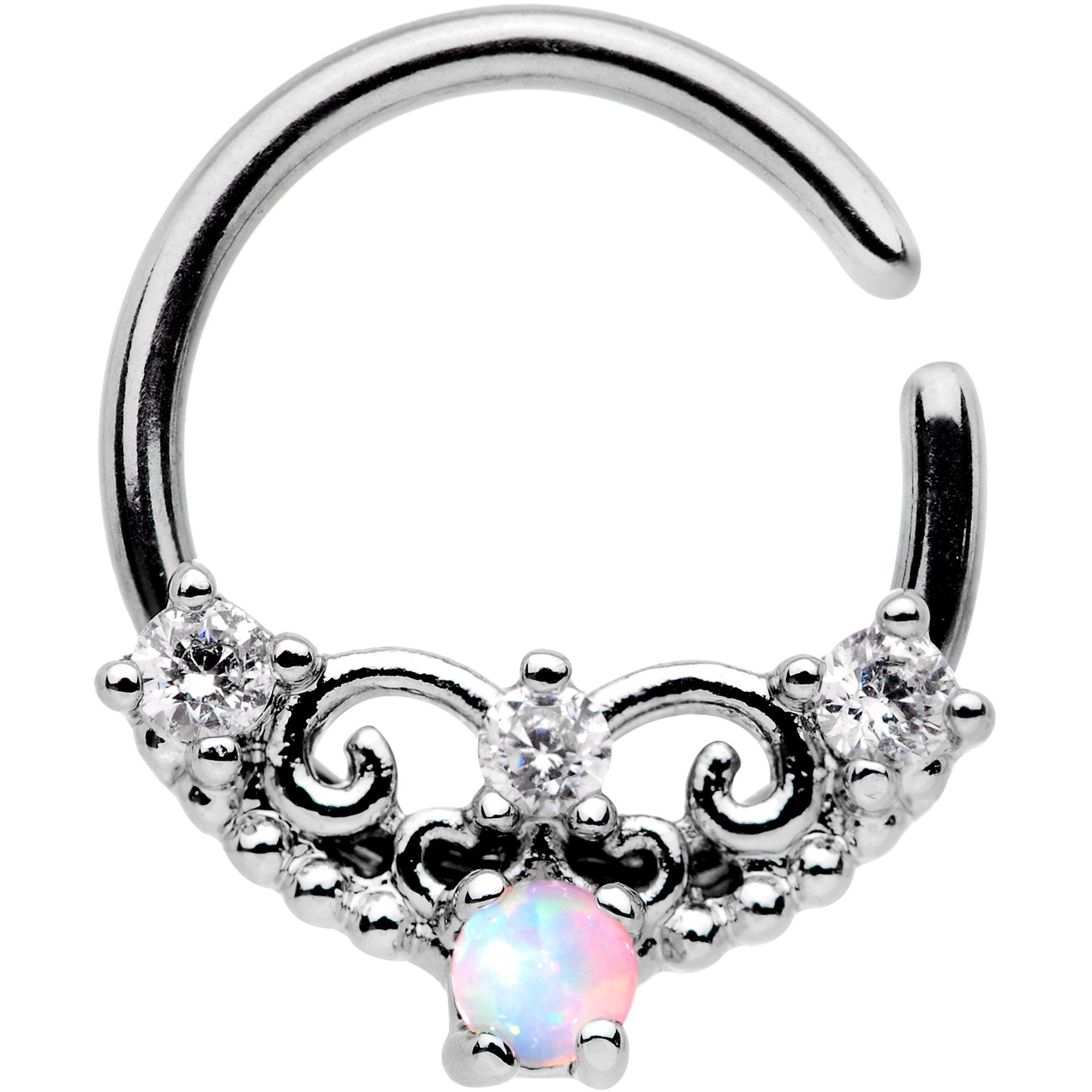 16G 5/16 White Synthetic Opal Ornate Tiara Seamless Circular Ring