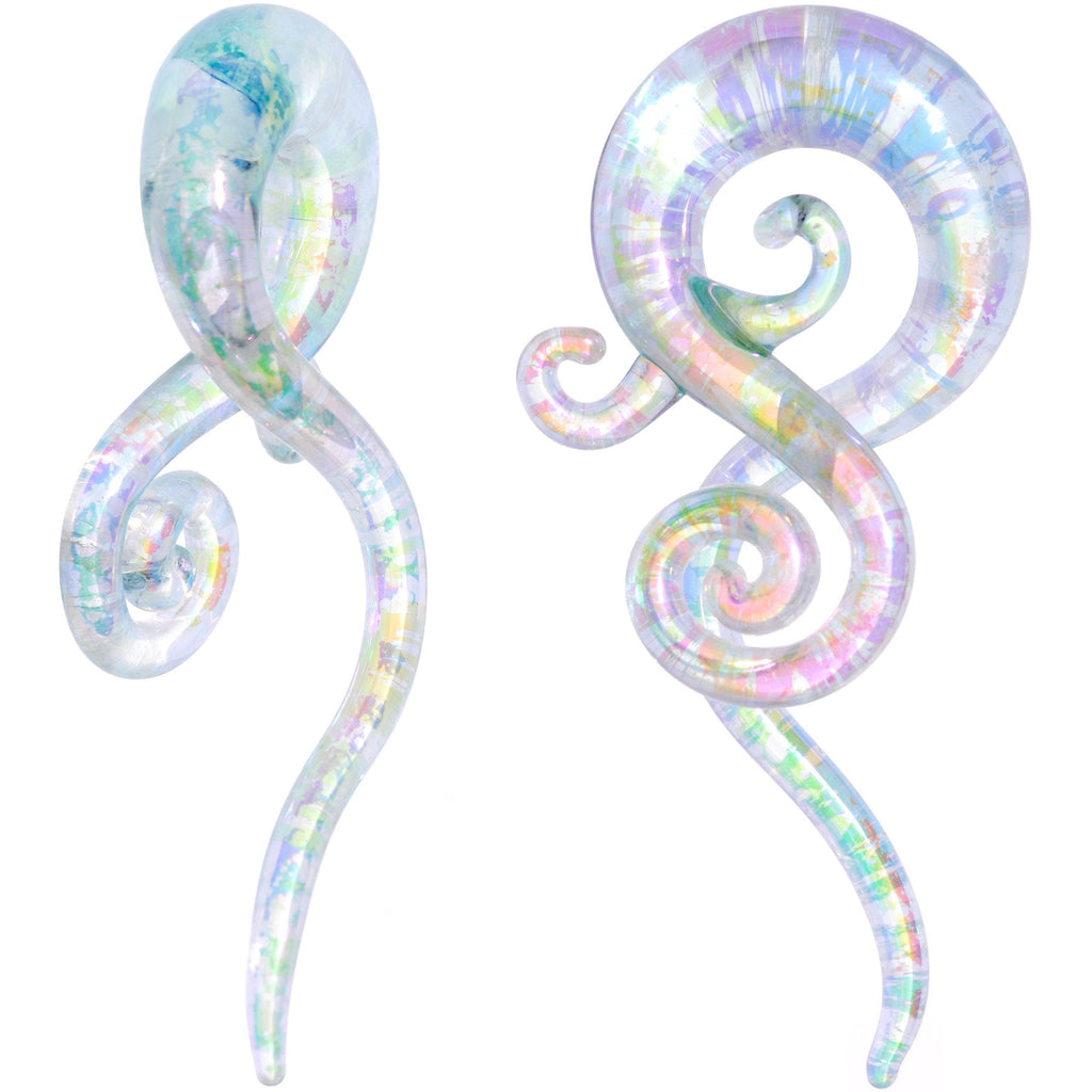 White Glass Shimmer Swirl Twirl Spiral Taper Set 6mm to 12mm