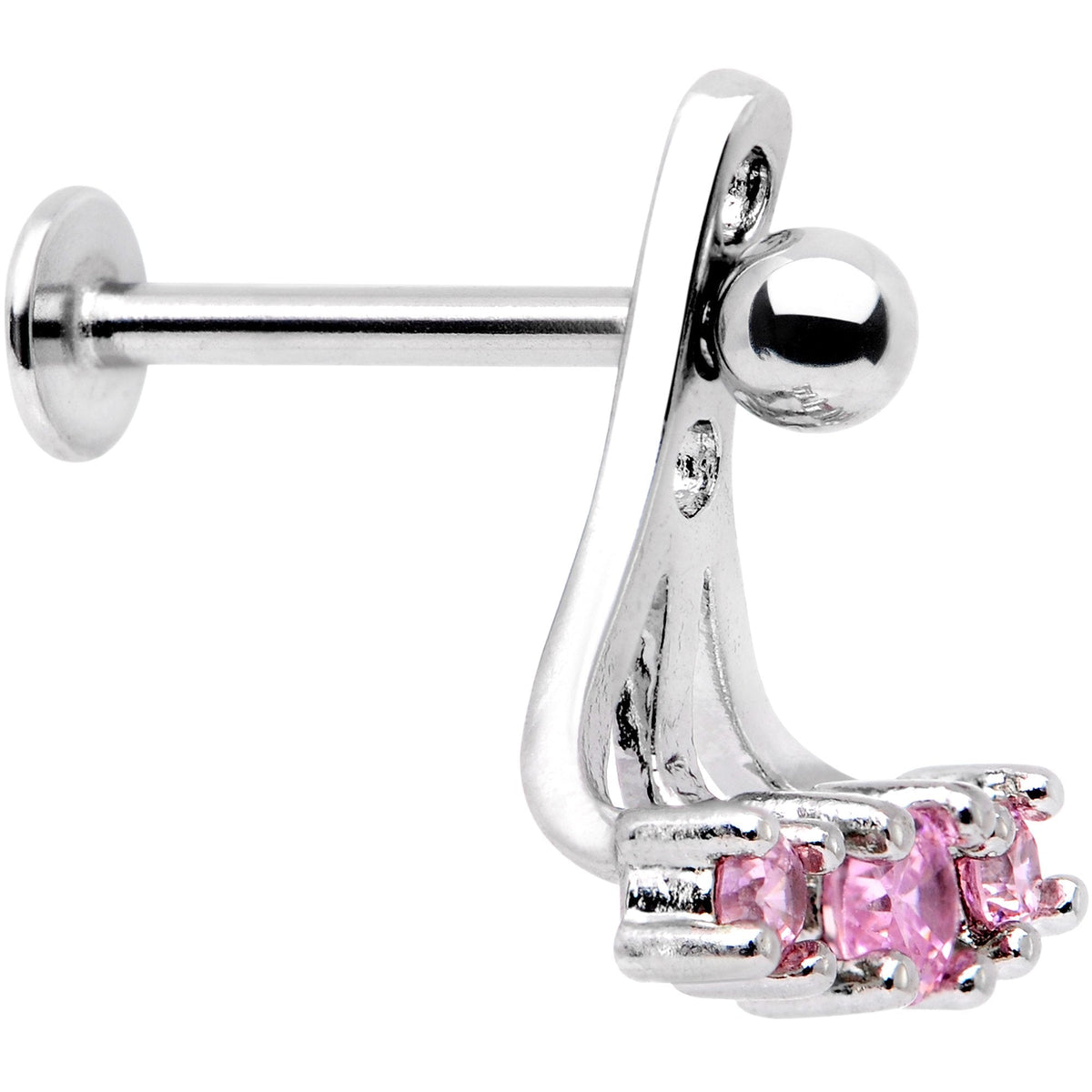 Pink Gem Triplet Fan Dangle Cartilage Tragus Helix Piercing