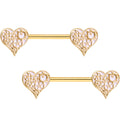 Gold Tone Anodized Steampunk Gears of Love Barbell Nipple Ring Set