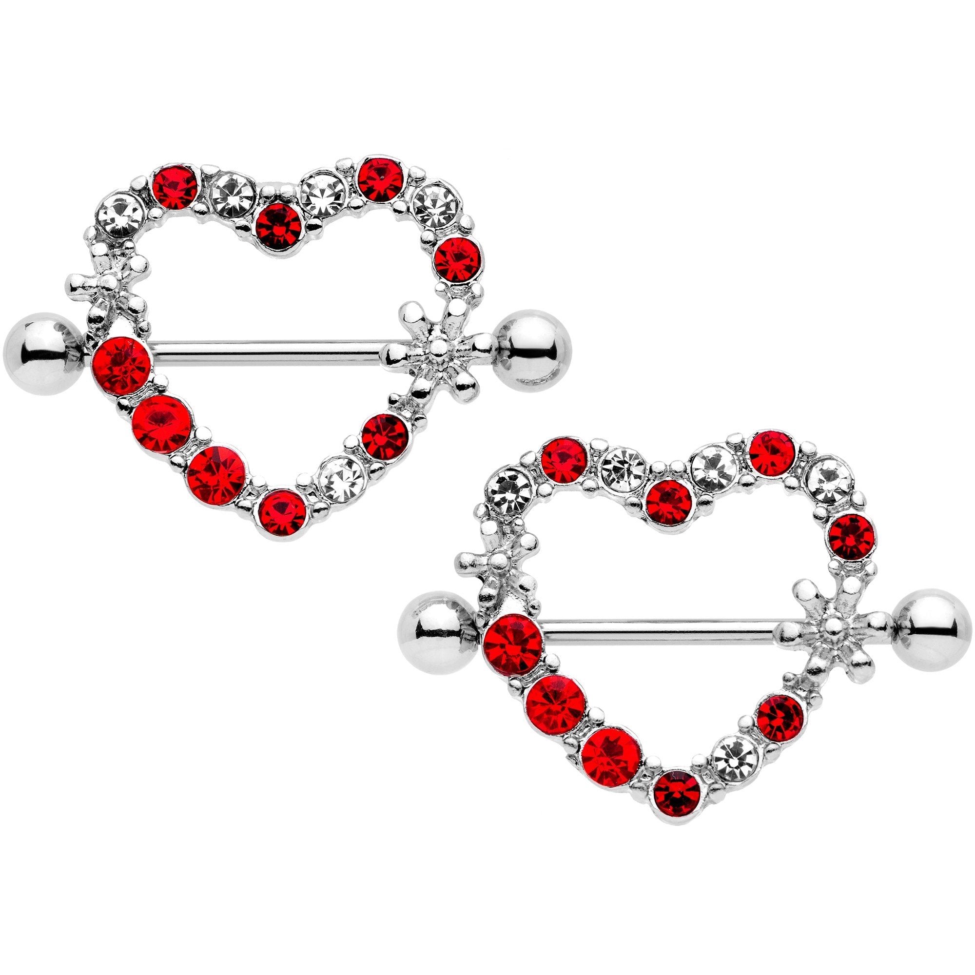 14G 7/8 Red Clear Gem Loves Garden Nipple Shield Set