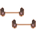 9/16 Pink Gem Rose Gold Tone Hamsa Hand Barbell Nipple Ring Set