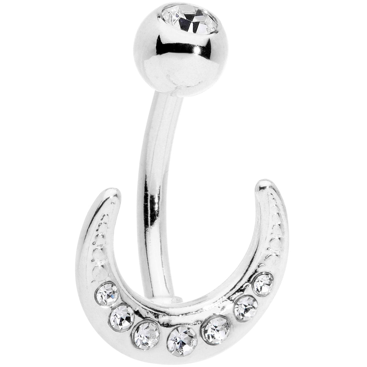 Clear CZ Gem Crescent Moon Belly Ring