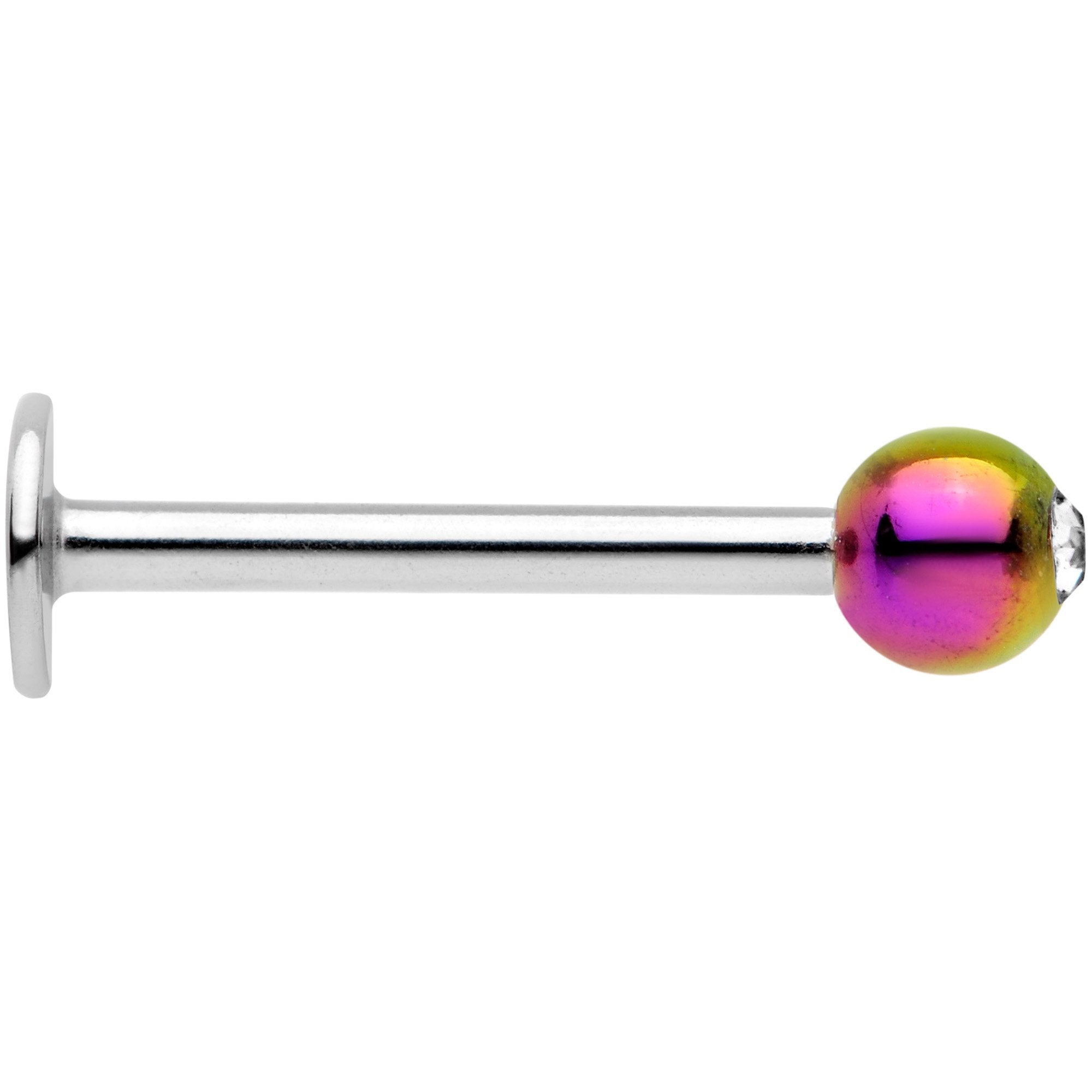 16G 3/8 Clear Gem Rainbow Pearlescent Labret Monroe Tragus