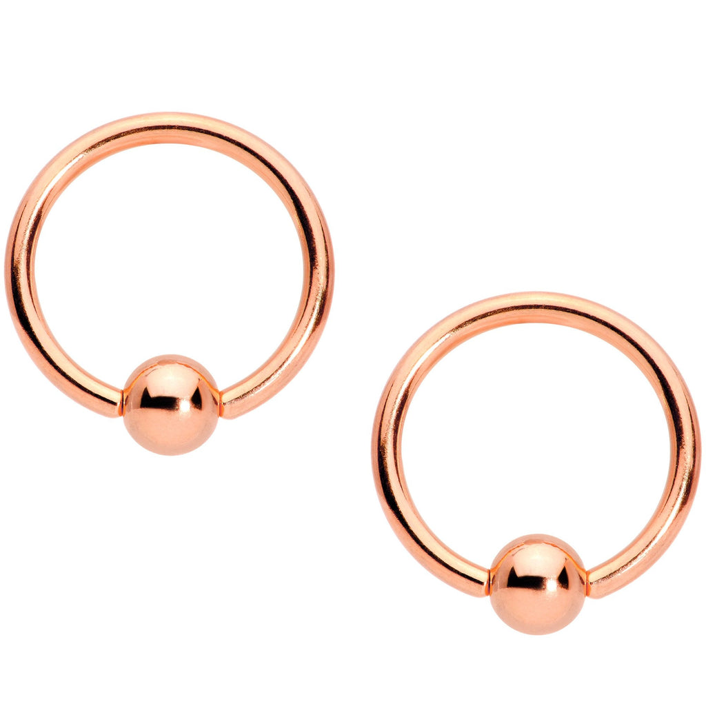 14G Red Gem Rose Gold Tone Holly Captive Barbell Nipple Ring Set