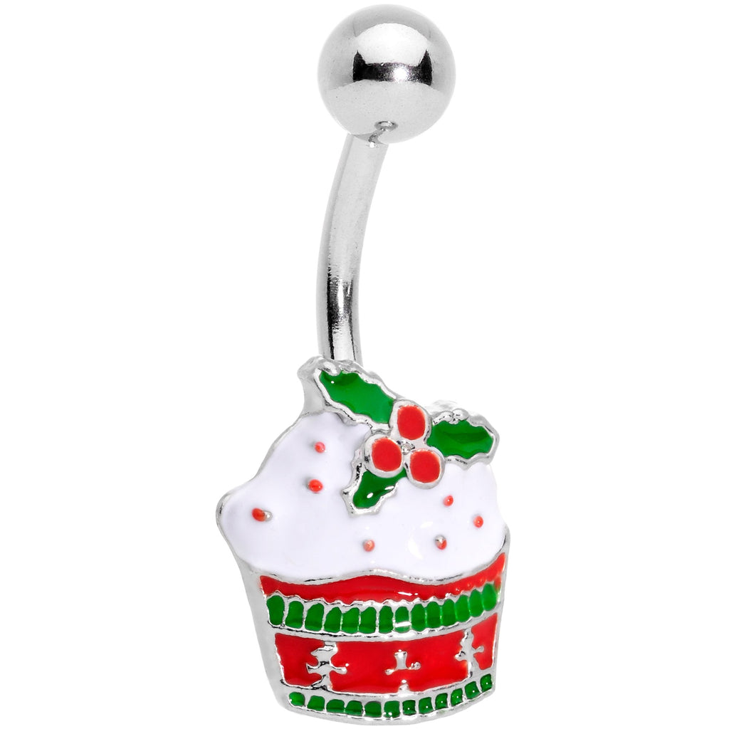 Clear Gem Red Holiday Cupcake Belly Ring Set of 4