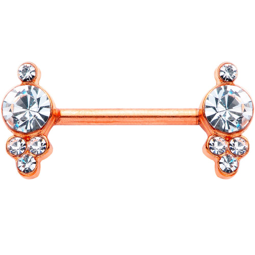 14G 9/16 Clear Gem Rose Gold Tone Circle Barbell Nipple Ring Set