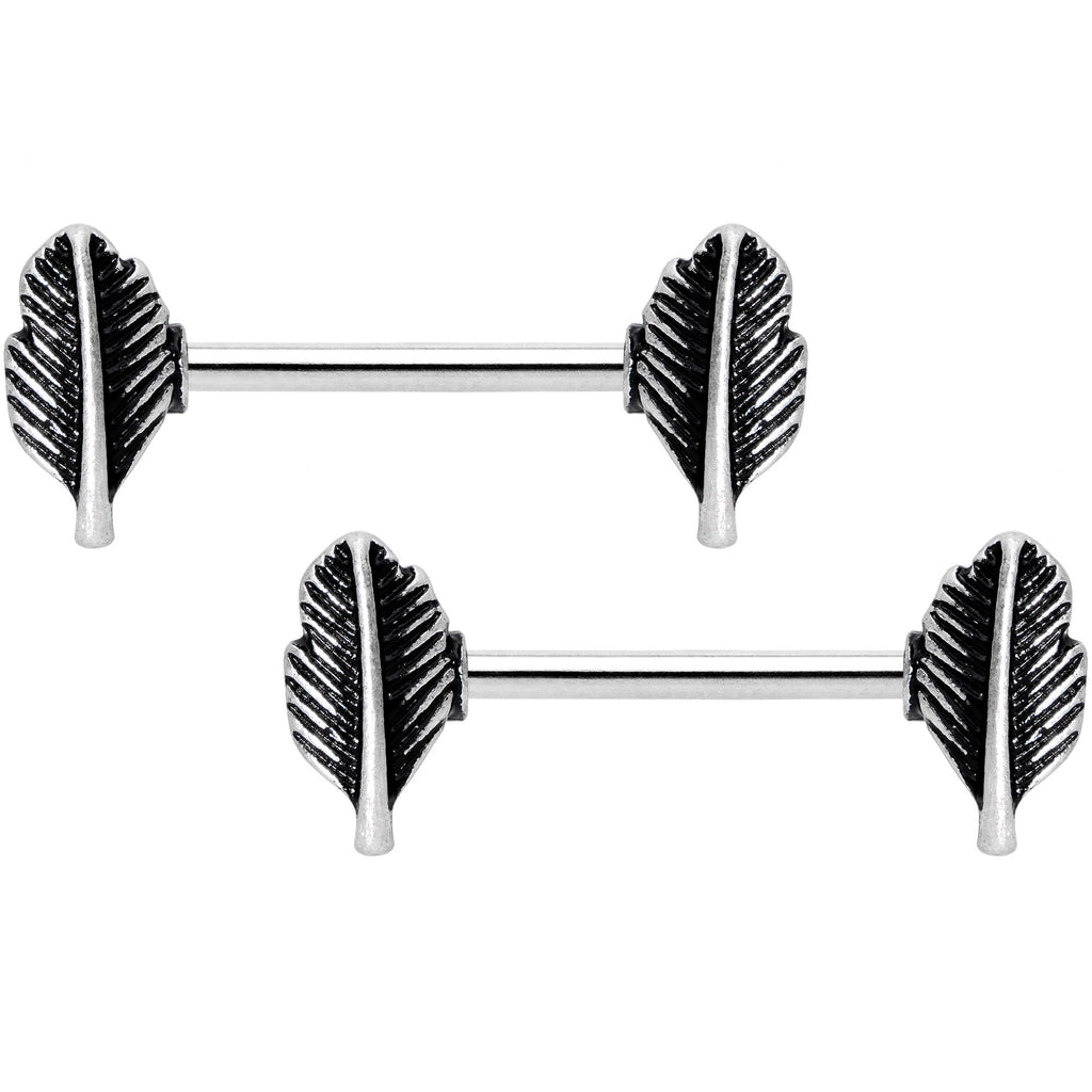 14G 9/16 Southwestern Feathers Barbell Nipple Ring Set