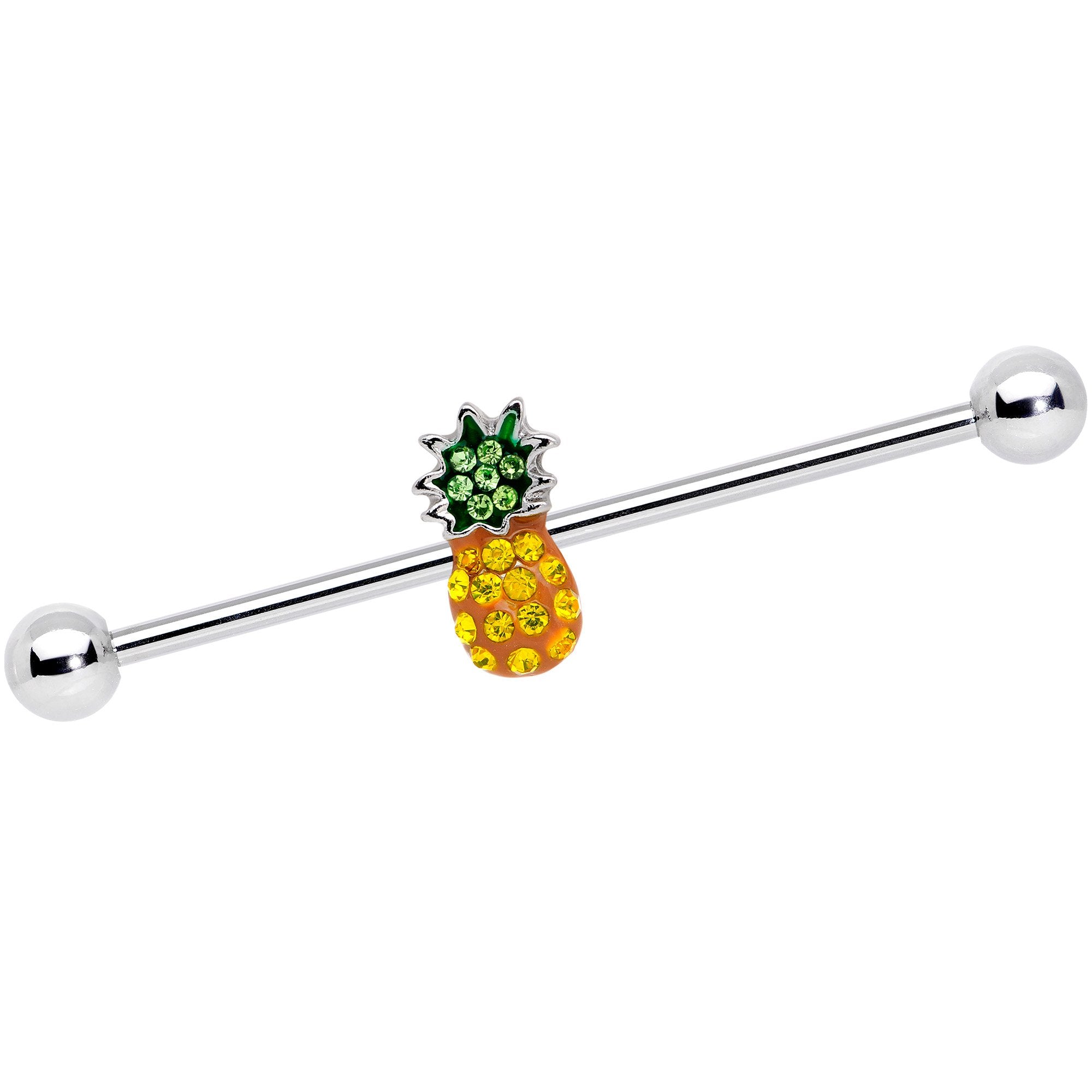 14G Yellow Green Gem Pineapple Twisted Industrial Barbell Set