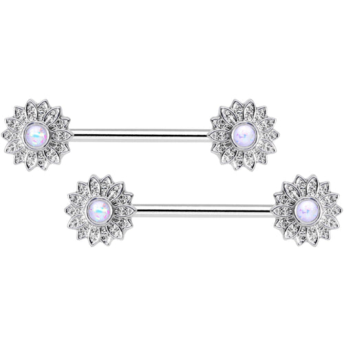 14G 9/16 1/2 White Faux Opal Horseshoe Barbell Nipple Ring Set