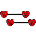 14G 5/8 Black Red Heart Kiss Me Barbell Nipple Ring Set