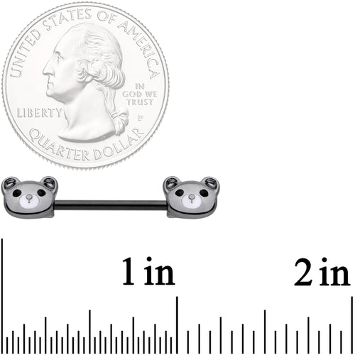 14G 9/16 Black Teddy Bear Barbell Nipple Ring Set
