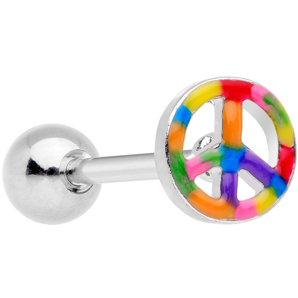 Hippie Rainbow Peace Sign Barbell Tongue Ring