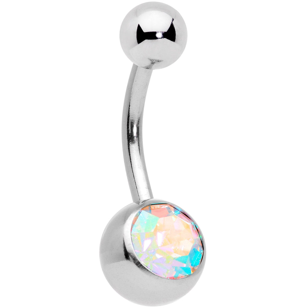 Clear Aurora Gem Pearlescent Purple Belly Ring Set of 3