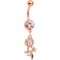 Clear Gem Rose Gold Tone Sunflower Dangle Belly Ring