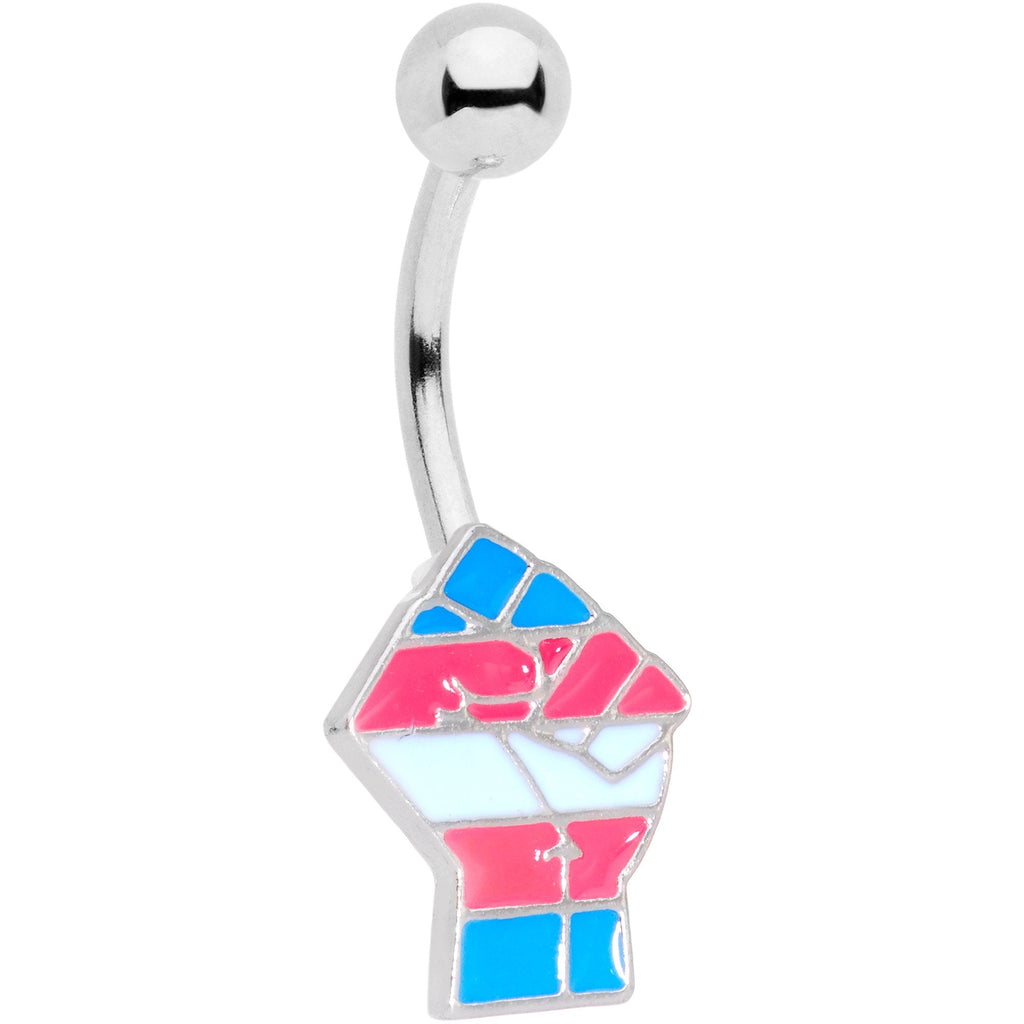 Pink Blue White Transgender Pride Fist Belly Ring