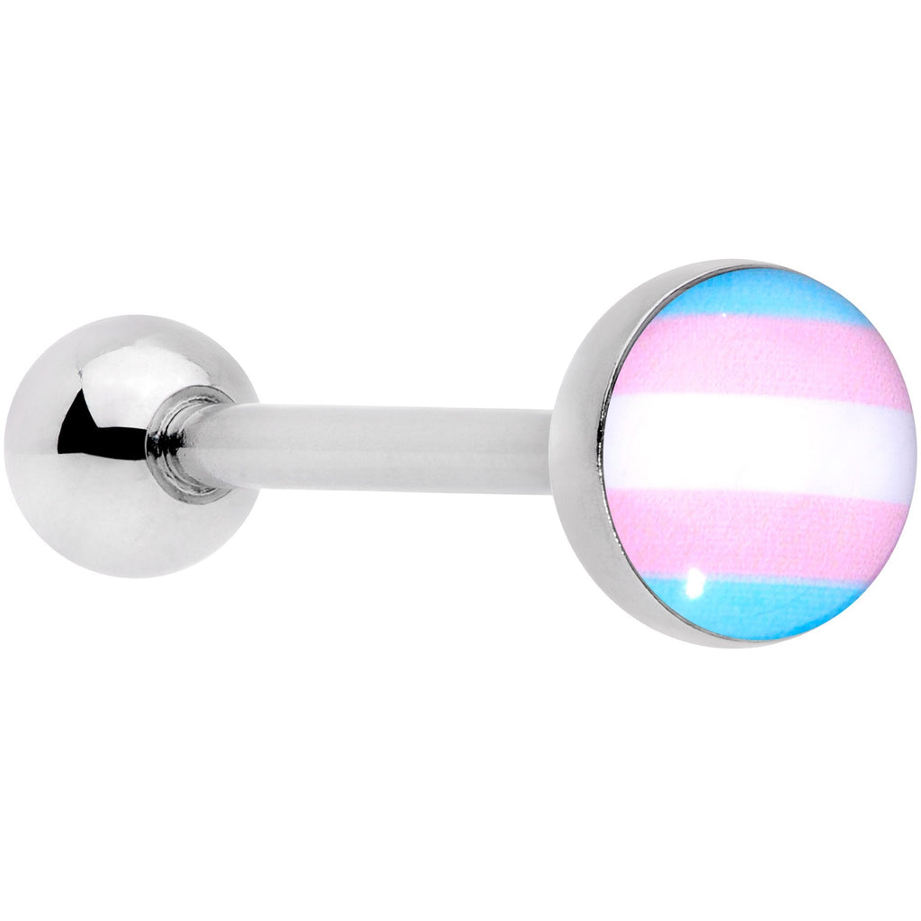 Pink Blue White Transgender Pride Flag Barbell Tongue Ring