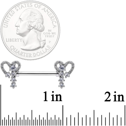 14G 9/16 Clear Gem Valentine Heart Barbell Nipple Ring Set