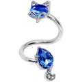 Clear Blue CZ Gem Foxy Fox Spiral Twister Belly Ring