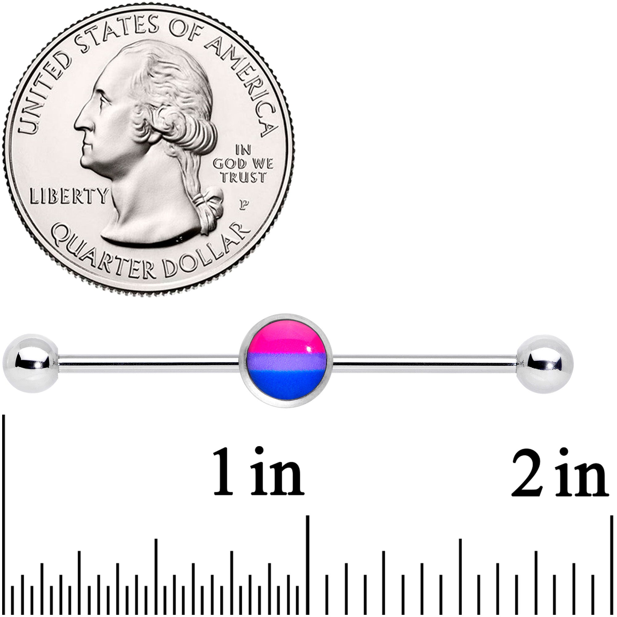 14G Pink Purple Blue Bisexual Pride Industrial Barbell 38mm