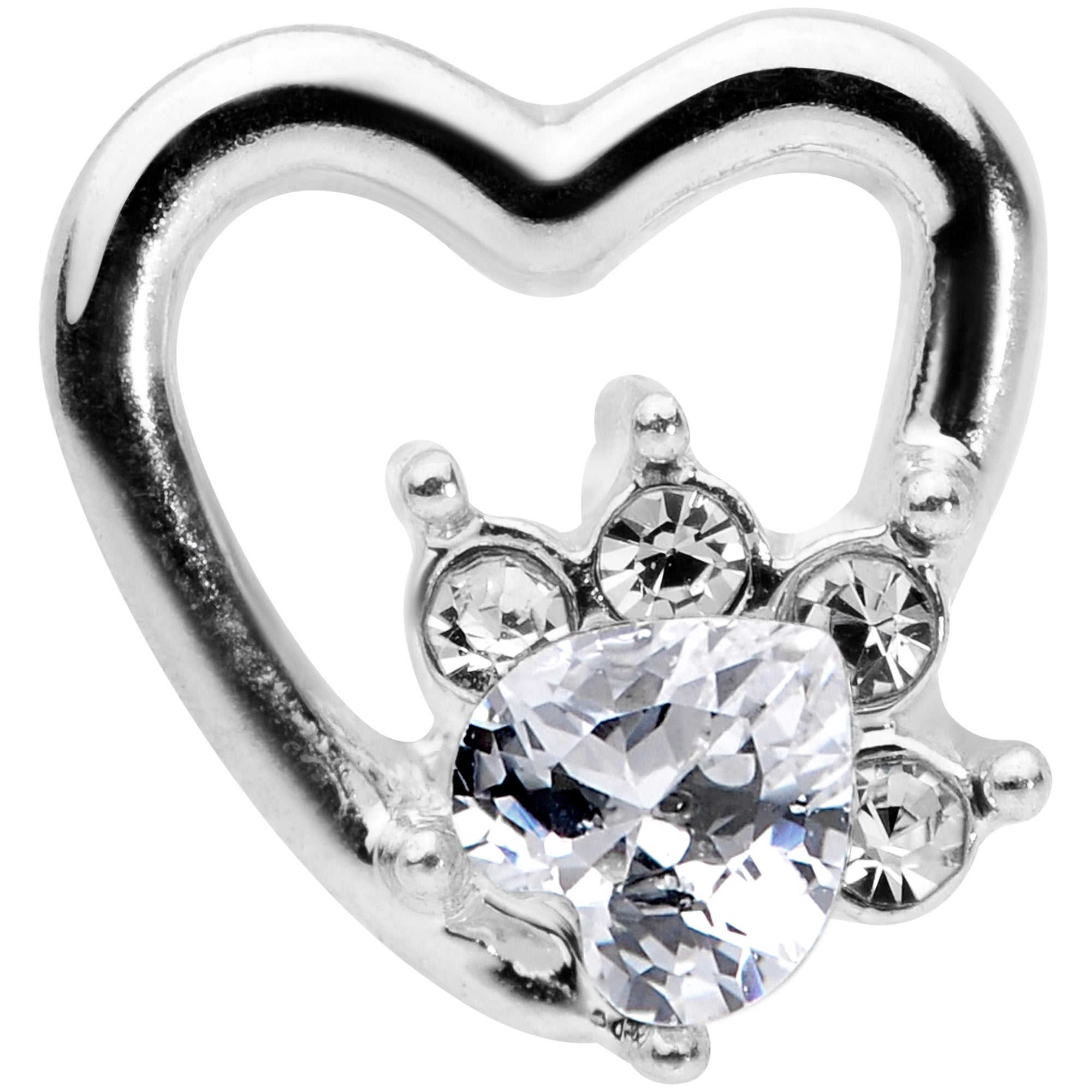 16G 1/4 Clear Gem Rose Flower Hollow Heart Cartilage Tragus