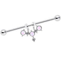 14G White Faux Opal Triad Dangle Industrial Barbell 38mm