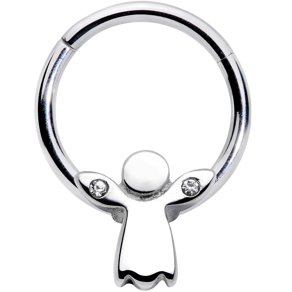 16G 3/8 Clear Gem Tiny Angel Hinged Segment Ring