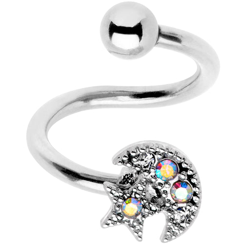 14G 3/8 Stainless Steel Moon Star Spiral Twister Belly Ring
