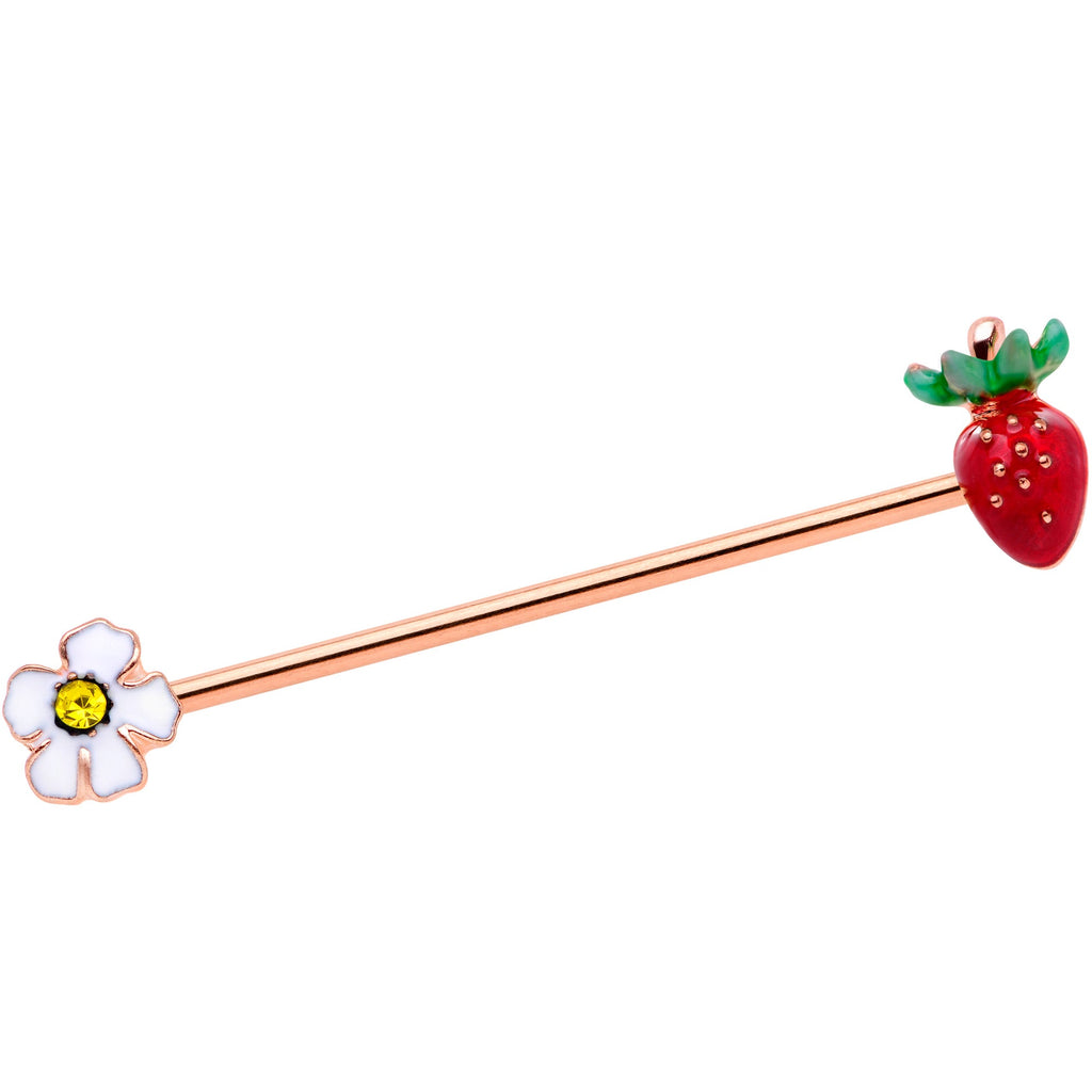 14G Yellow Gem Rose Gold Tone Berry Industrial Barbell 38mm