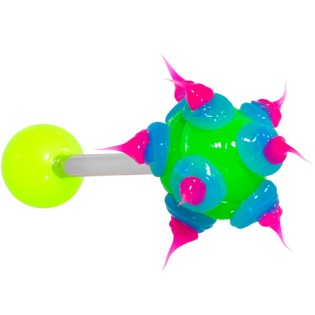 Green Pink Neon Silicone Spike Barbell Tongue Ring