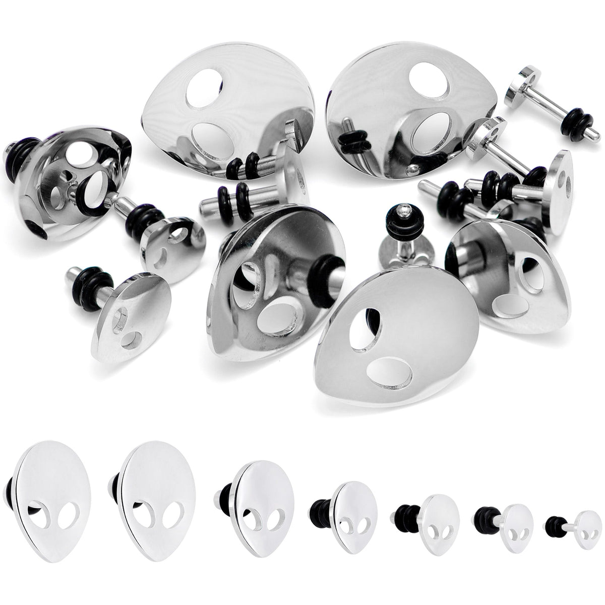 Steel Space Alien Single Flare Plug Set 14G to 2G