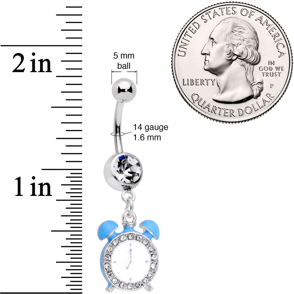 Clear Gem Light Blue Alarm Clock Dangle Belly Ring