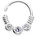 16G 3/8 Clear CZ Gem Trio Coils Closure Ring