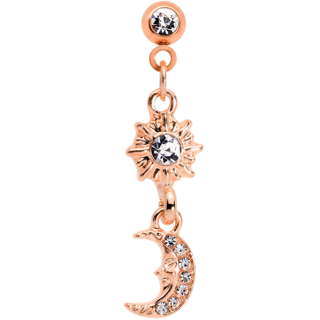 16G 1/4 Clear Gem Rose Gold Tone Moon Dangle Cartilage Tragus