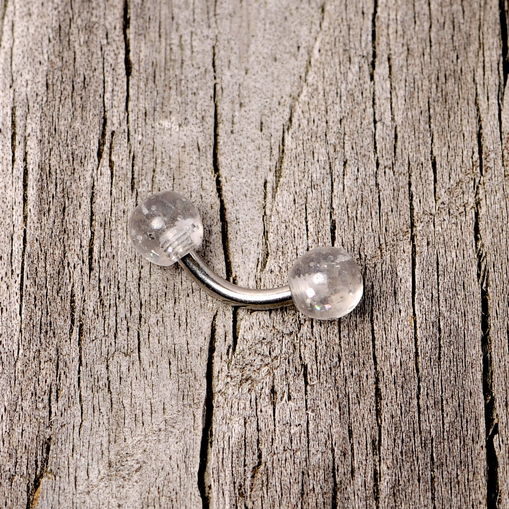 16G 1/4 Clear Speckled Acrylic Ends Curved Barbell