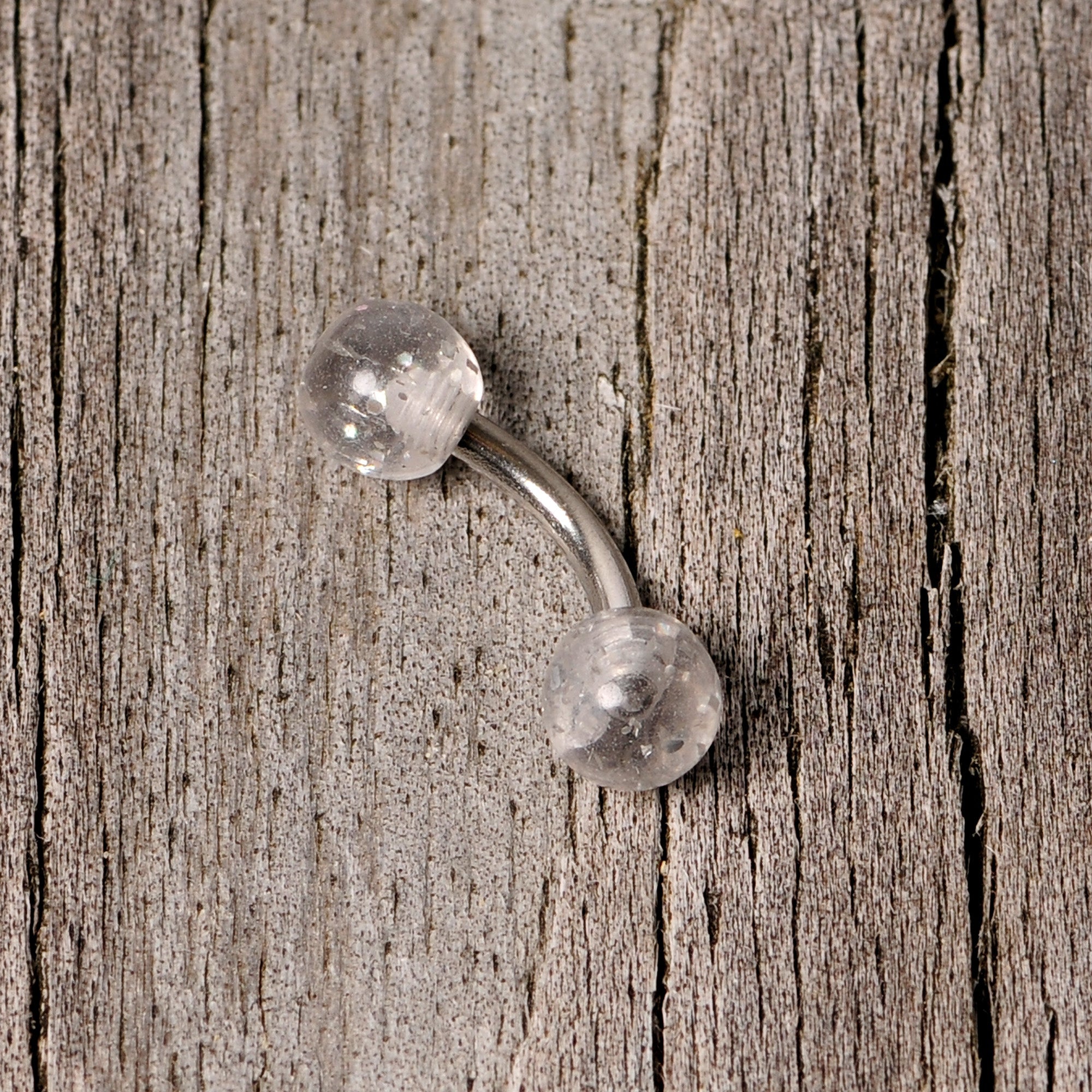16G 1/4 Clear Speckled Acrylic Ends Curved Barbell