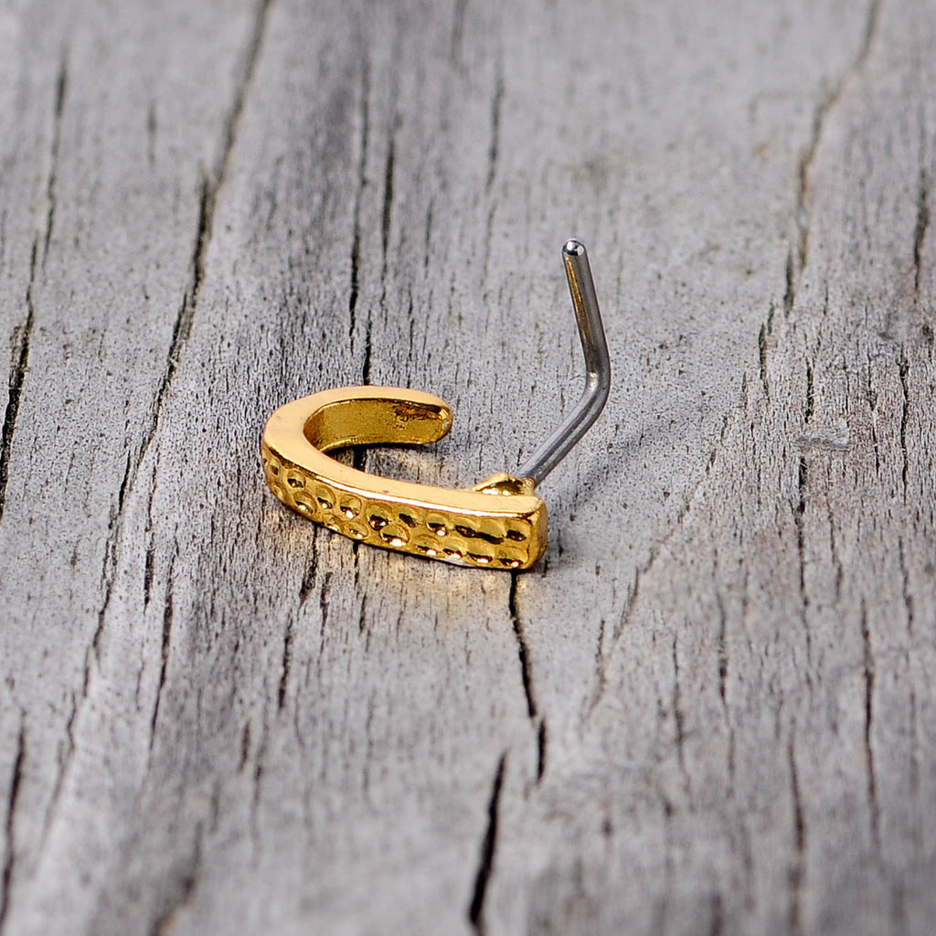 20G 5/16 Gold Tone Dainty Dots Faux Hoop L Shaped Nose Ring