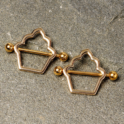 14G 9/16 Gold Tone Hollow Cupcake Nipple Shield Set