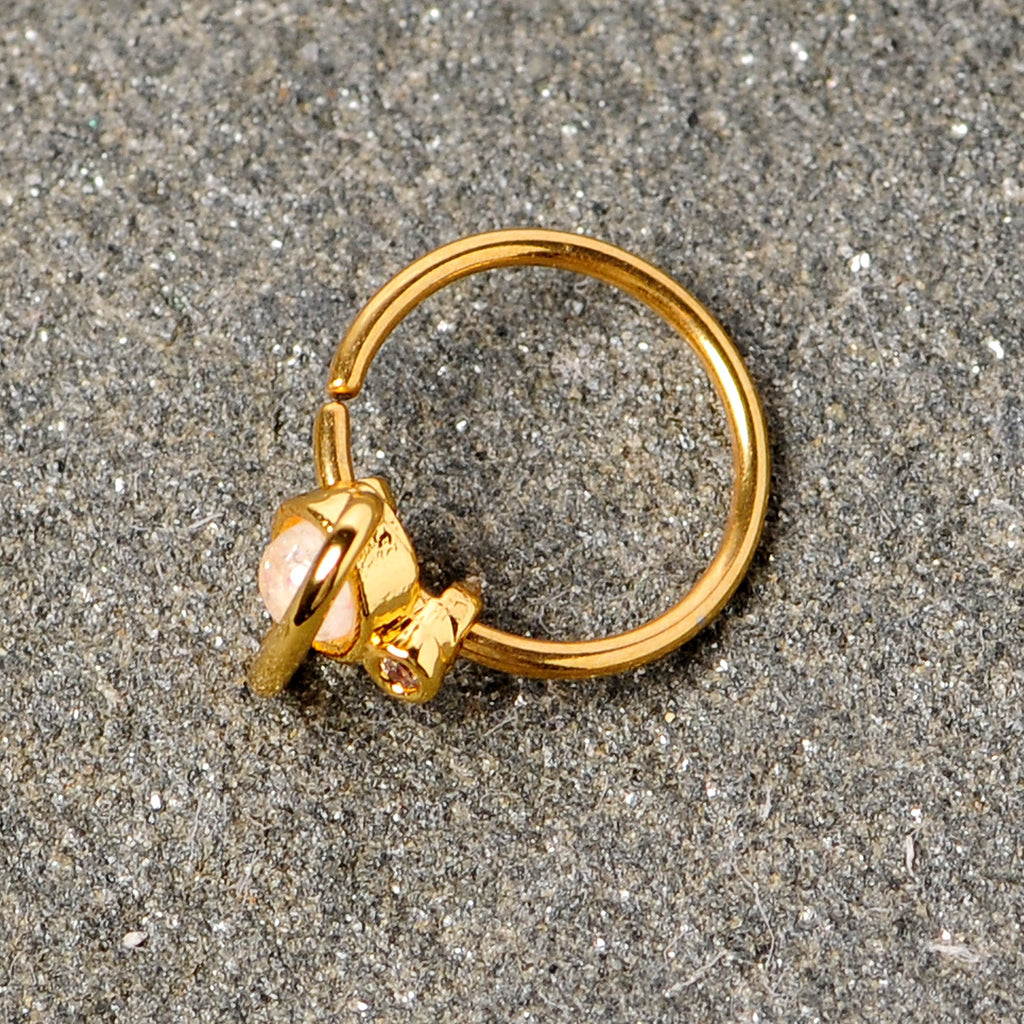 20G 5/16 Clear Gem White Faux Opal Gold Tone Planet Nose Hoop