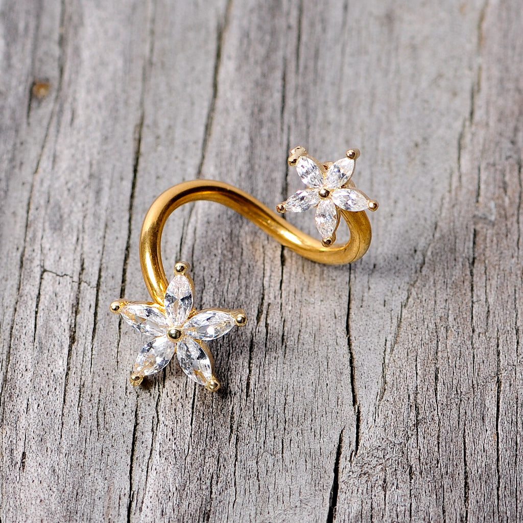 14G Clear Gem Gold Tone Star Flower Spiral Twister Belly Ring