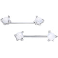 14G 5/8 White Faux Opal Dragon Claw Barbell Nipple Ring Set