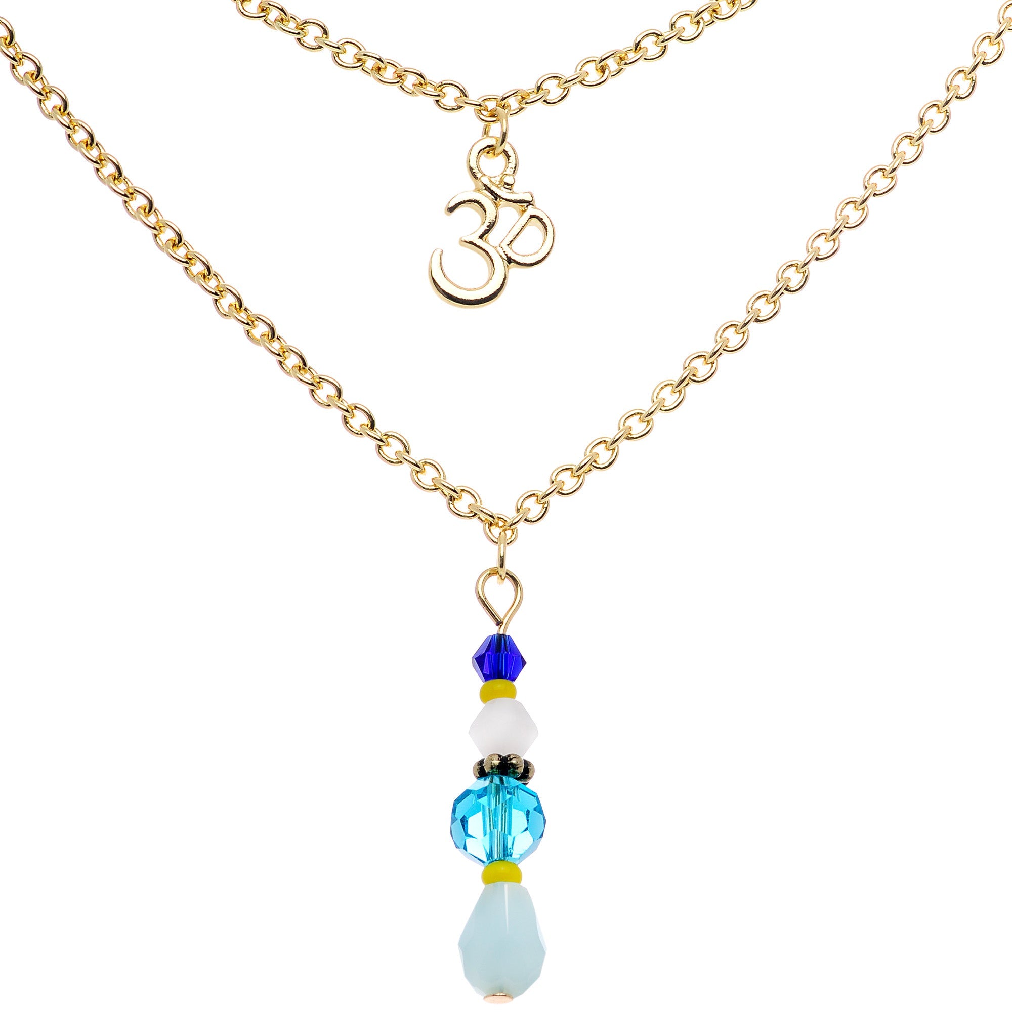 14G 9/16 Gold Tone Om Blue Beads Captive Ring Dangle Nipple Chain