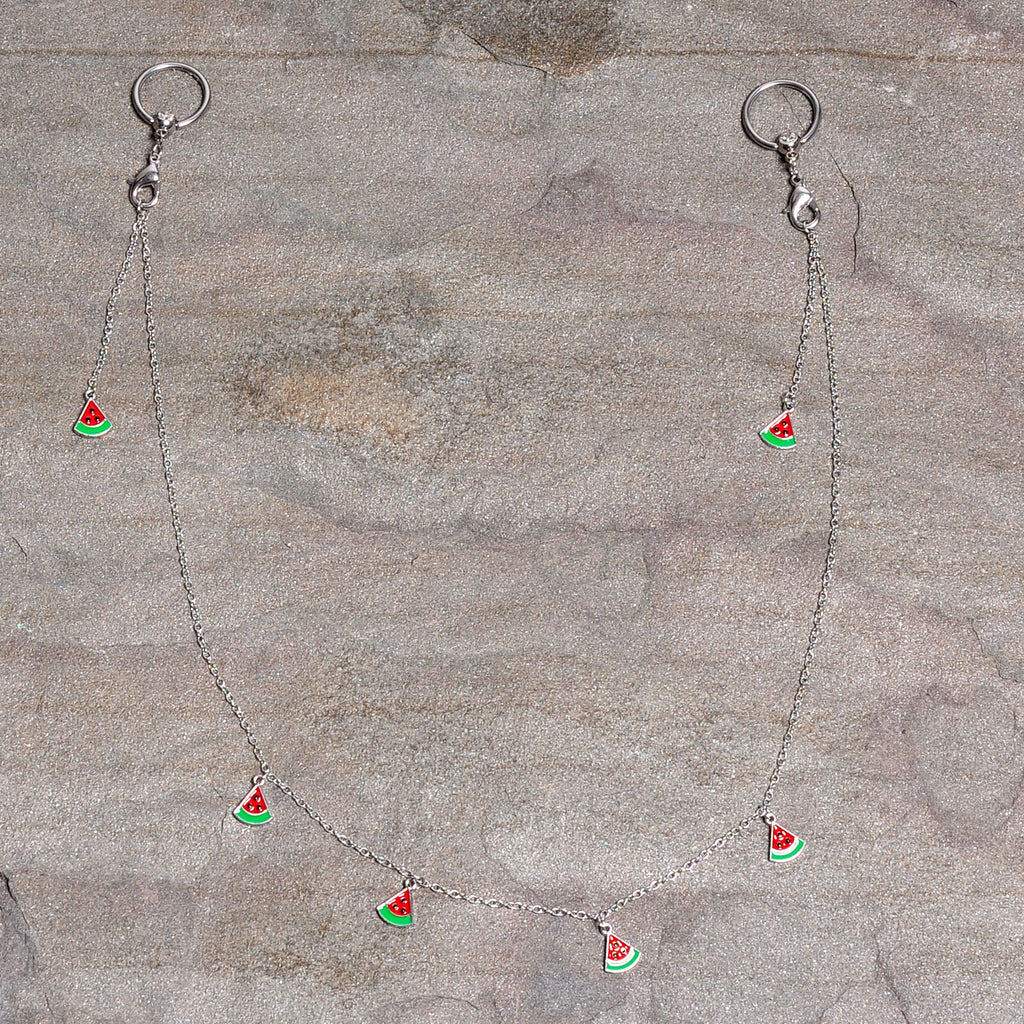14G 9/16 Clear Gem Watermelon Captive Ring Dangle Nipple Chain