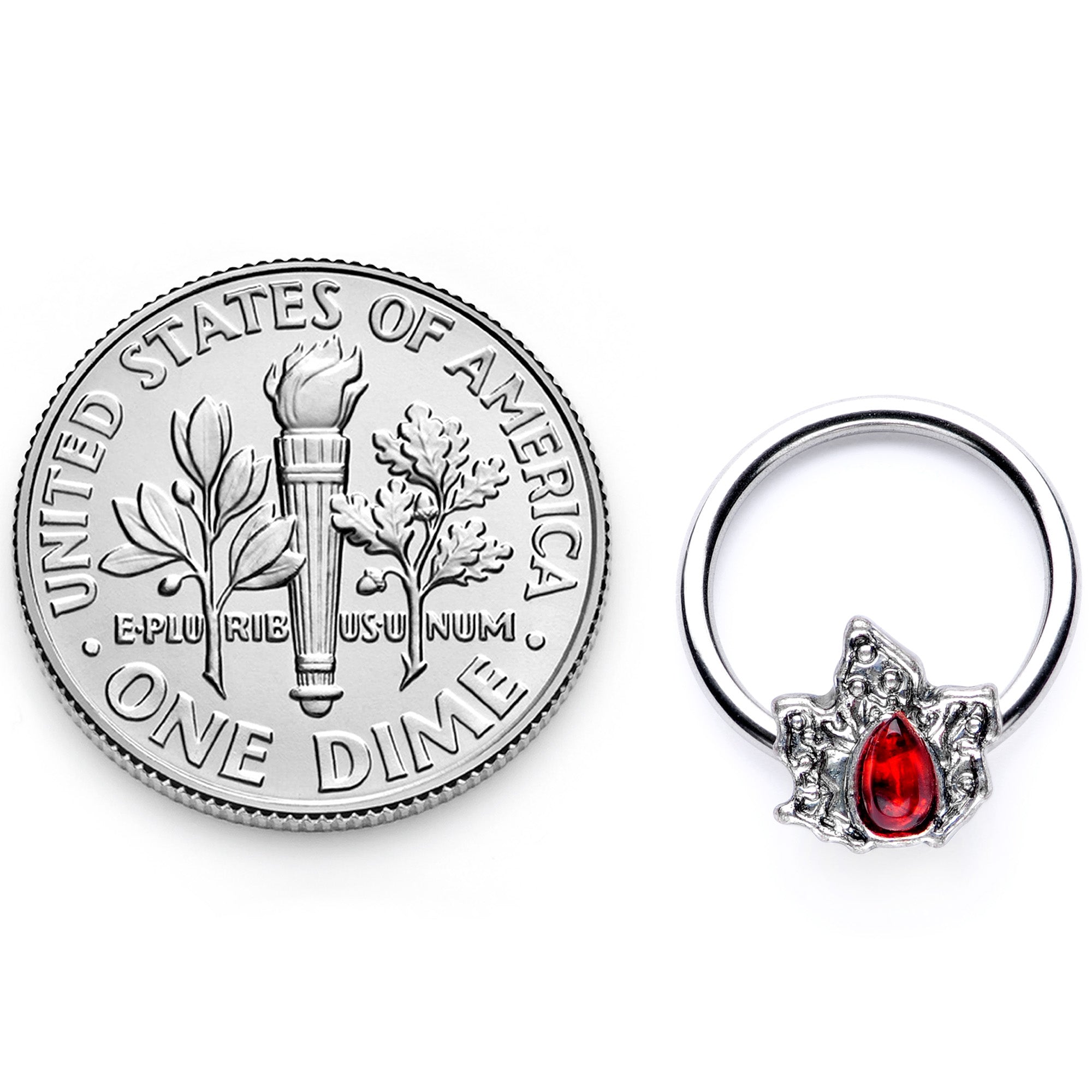 16G 3/8 Red Gem Holly Leaf Holiday BCR Captive Ring