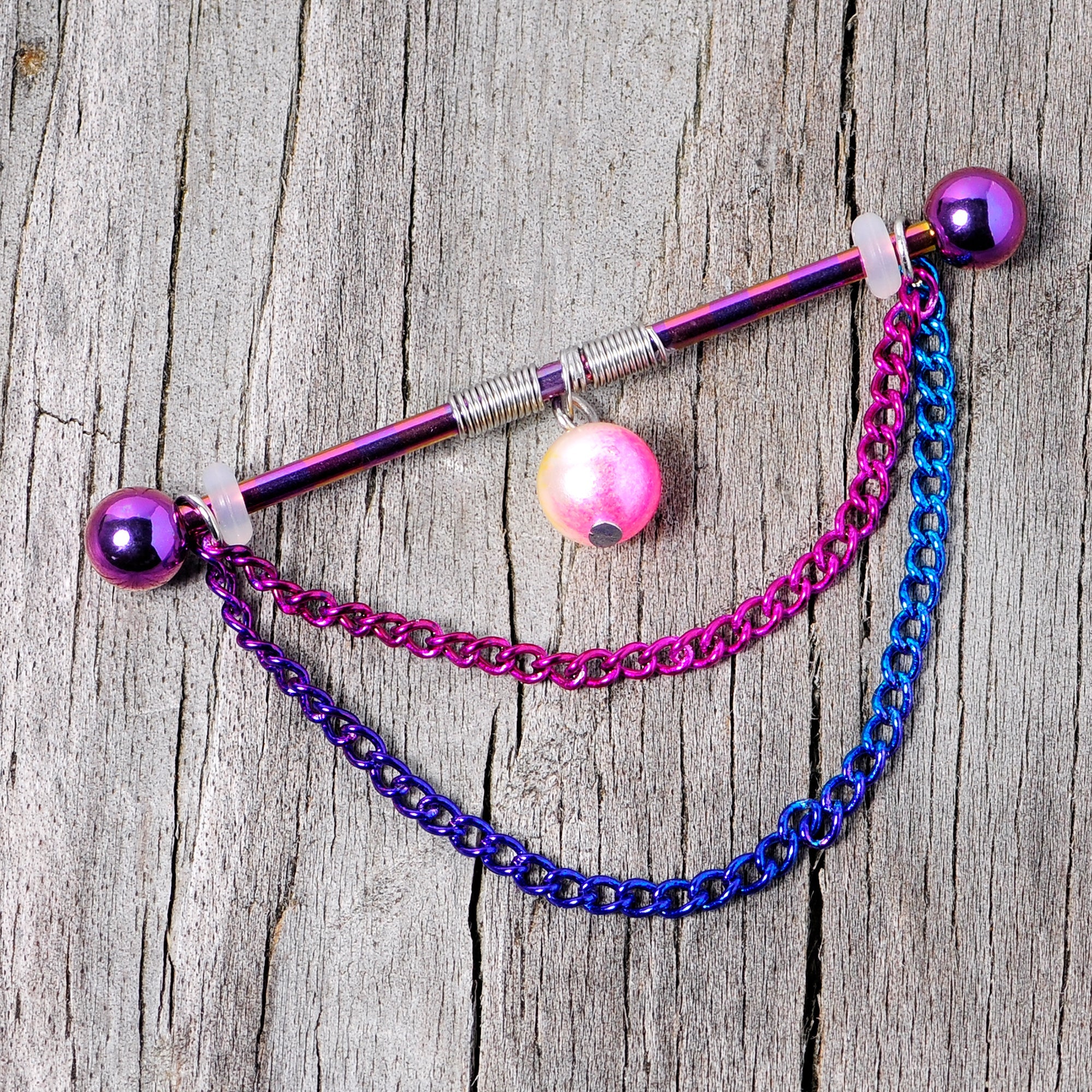 14G Rainbow Double Chain Dangle Project Bar 38mm