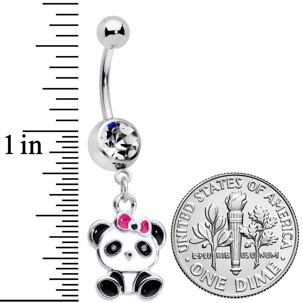 Clear Gem Black White Precious Panda Dangle Belly Ring