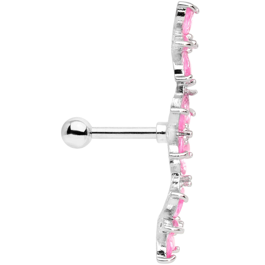 16G 1/4 Pink CZ Gem Tri Flower Cartilage